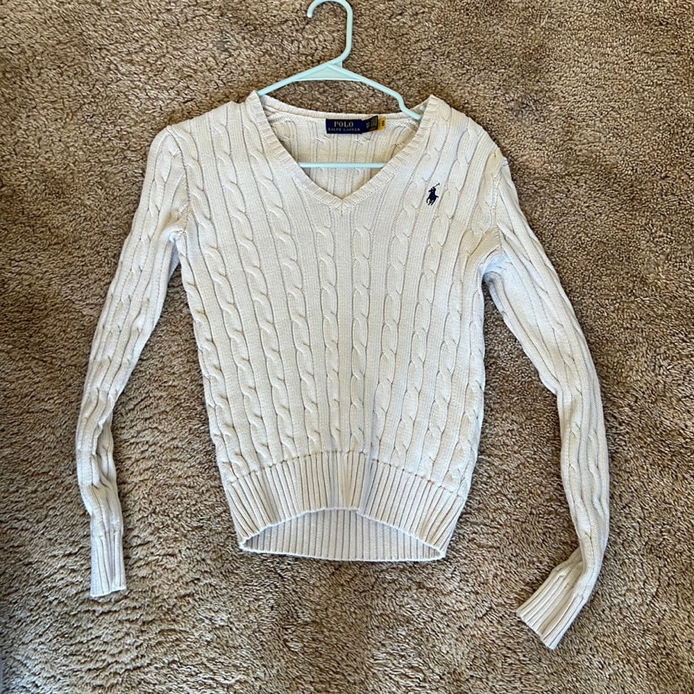 polo cream v neck sweater